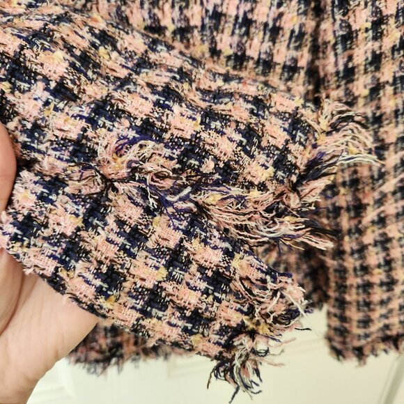 Houndstooth Tweed Pink Blazer Fringed Preppy Legally Blonde Cute Corpcore Classy - Picture 7 of 13